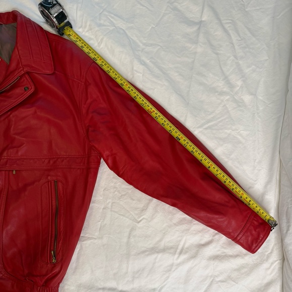 Vintage 90s Red Leather Bomber Jacket STRIWA Croatia SALMI Zip Oversized 40 - Picture 13 of 13